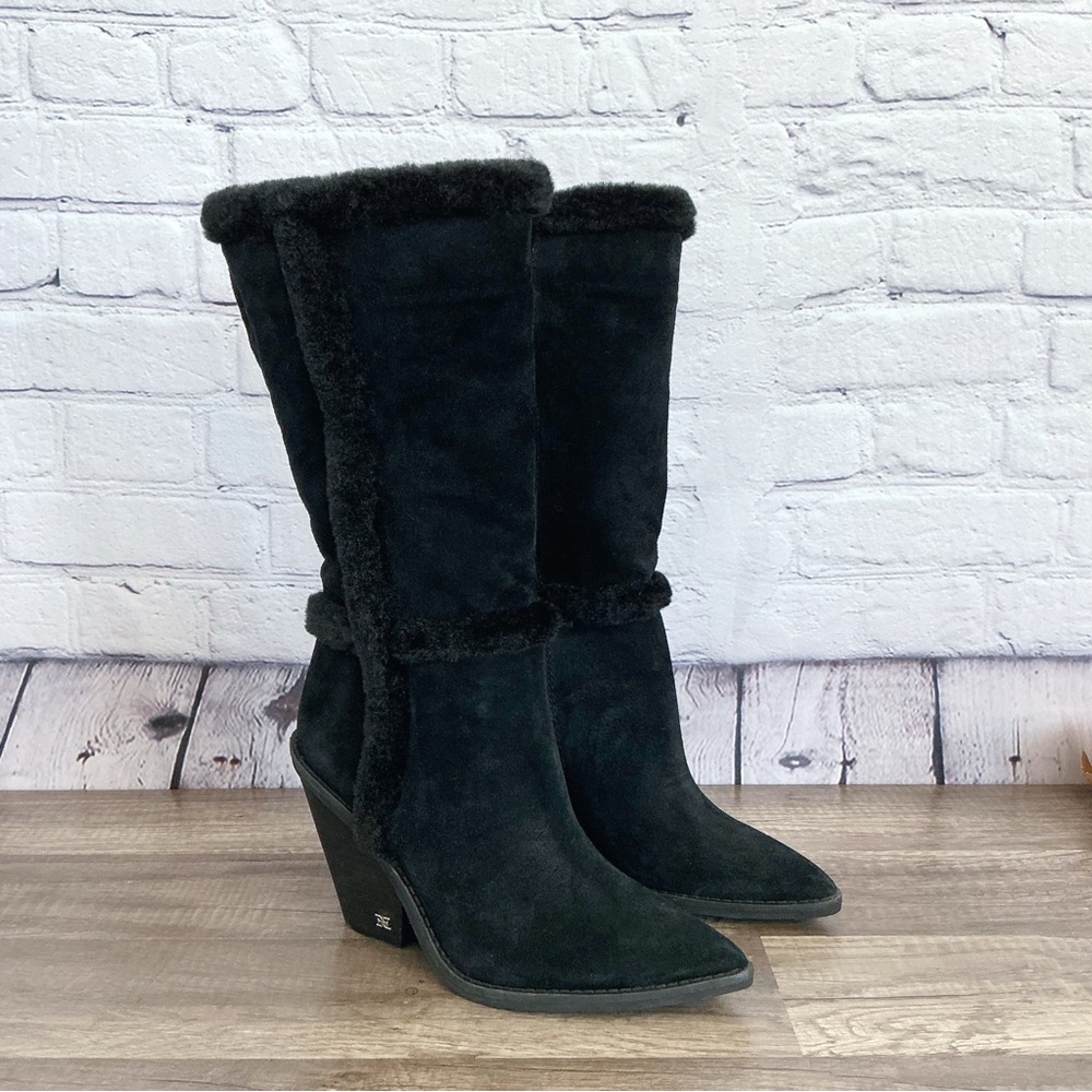 New Sam Edelman Ilsa Faux Fur Trim Block Heel Suede Boot Size 6.5